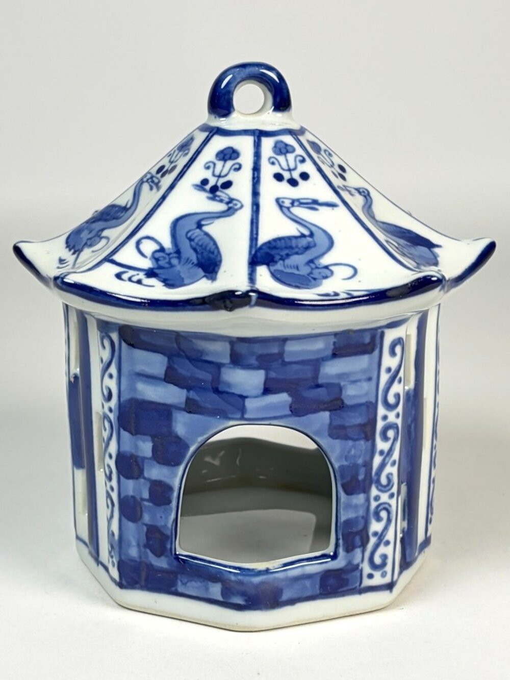 Vintage Ceramic Pagoda Tea Light Candle Holder Lantern Blue White CPI Brand